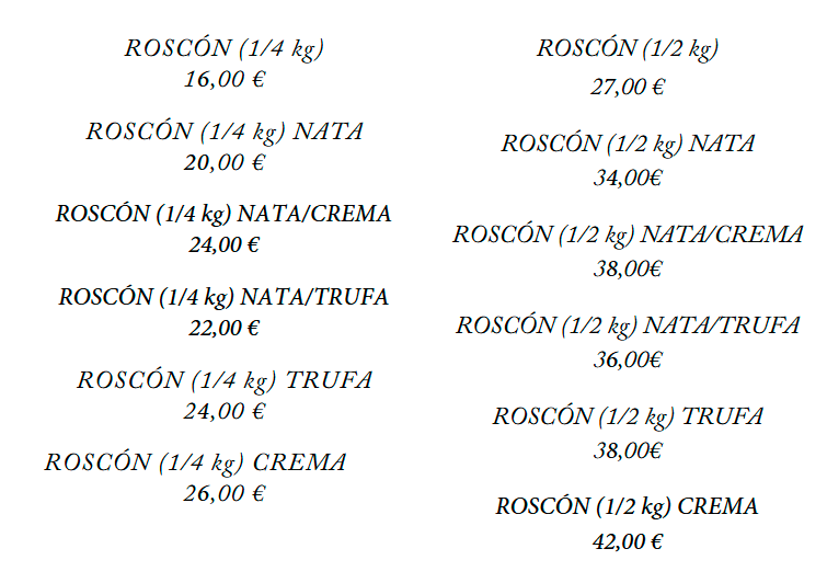 Precios Roscón de Reyes